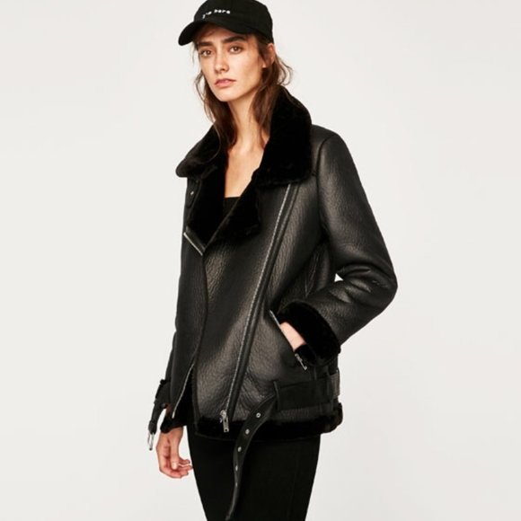 Zara Oversized Faux Fur Moto Jacket - Picture 1 of 5